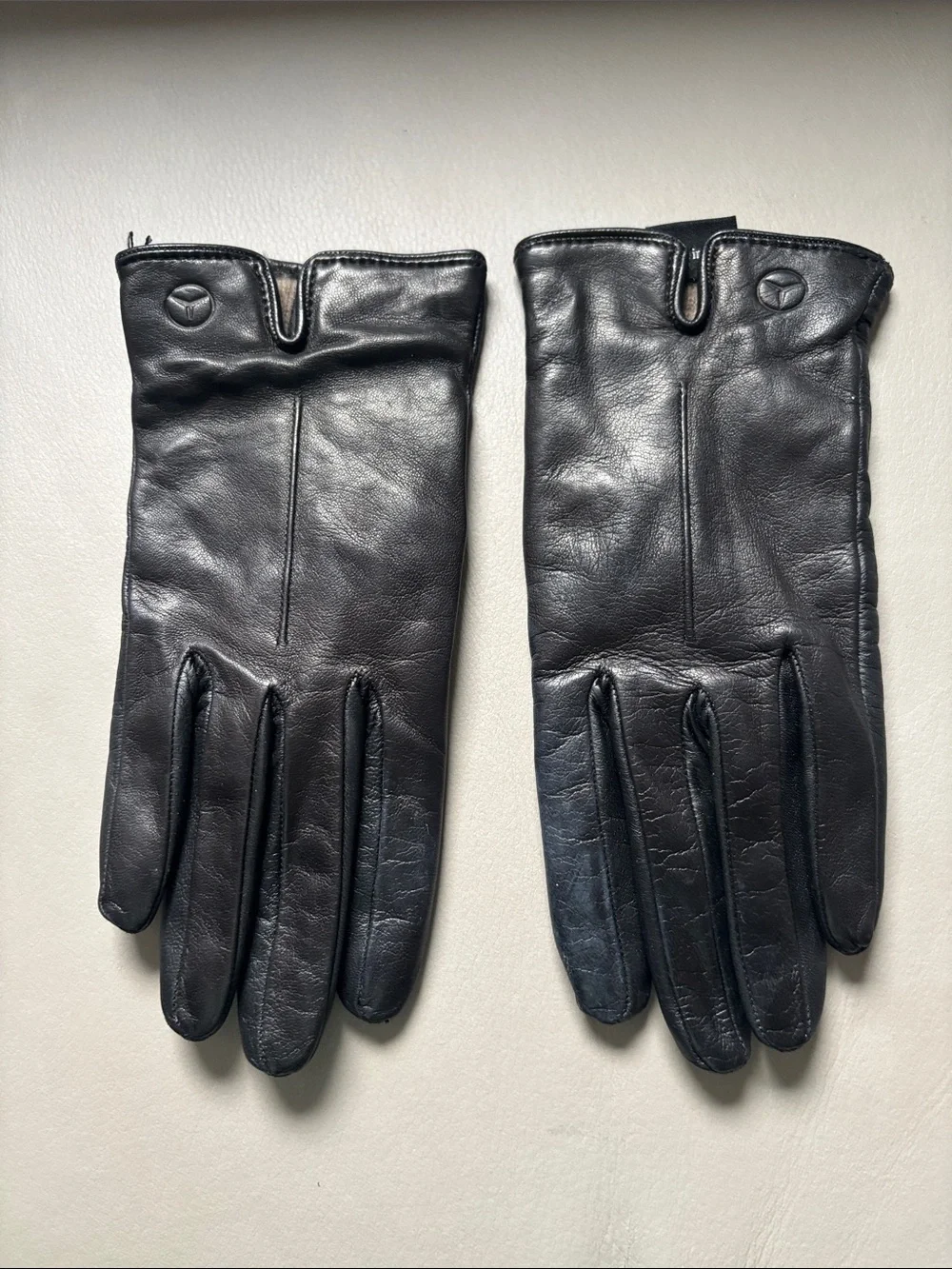 Womens Black Leather Gloves with Mercedes Logo Accent